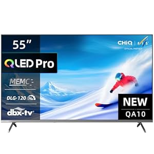 CHIQ 55QA10 55 Zoll (140 cm) 4K Ultra HD QLED Smart TV, HDR10, VRR & ALLM | Ultra-dünnes Metallisches Randlos-Design | Dolby Audio | Triple Tuner (DVB-C/T/T2/S/S2) | Dual-Band