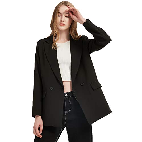Rziv Women's Casual Long Sleeve Lapel Oversized Button Work Office Blazer Suit Jacket Black #TOP2