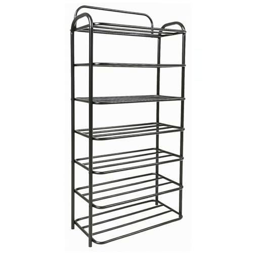 Iron Metal Shoe Rack (6 Shelves) | Premium Multipurpose Shoe/Slippers/Books/Clothes Open Shelves Stand for Home and Office, Easy to Move & Assemble Footwear Rack (Big-Black) (Large)