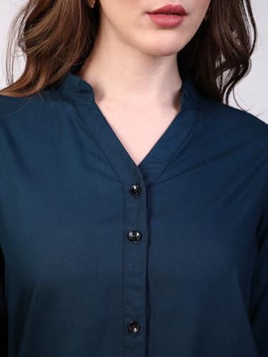 Image of Urbano Fashion Women's Modal Viscose Full Sleeve Regular Fit Casual Solid Shirt with Mandarin Collar