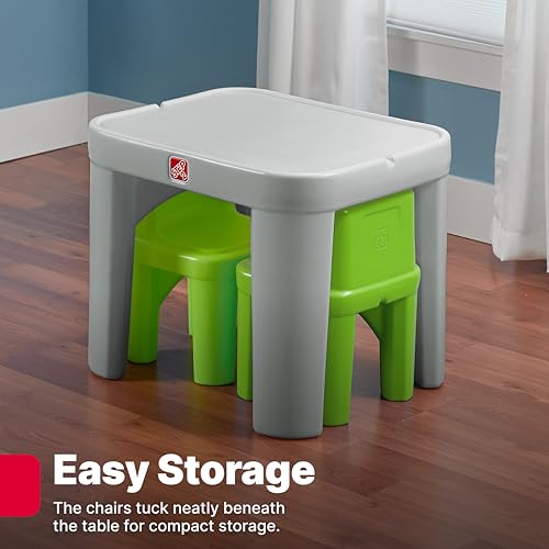 Step2 Mighty My Size Kids Table & Chair Set, Playroom Activity Table for Arts & Crafts, Made of Durable Plastic, For Toddlers 2+ Years Old, Gray & Green - Thumbnail 4