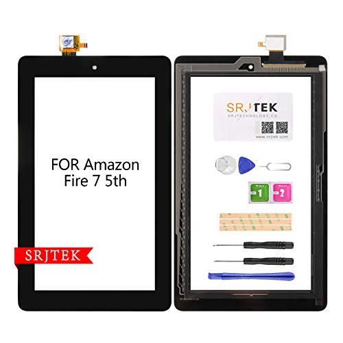 SRJTEK for Amazon Kindle Fire 7 5th SV98LN 7.0�C���` �^�b�`�X�N���[�� �f�W�^�C�U�[ �K���X �����p �u���b�N LCD�Ȃ� (5th Kids Edition�p�ł͂���܂���) �����̏C���H��t��