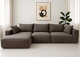 Mendler Sofa-Garnitur HWC-P20, 3-Sitzer Couch Loungesofa, Stoff/Textil Cord (370 g/m²) Liegefläche Links - braun