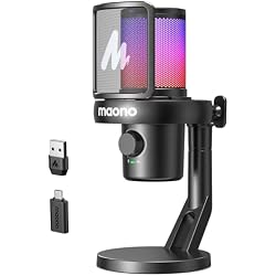 MAONO Wireless Microphone for PC,Gaming Streaming Condenser Mic with Software AI Voice Change,3-Level Noise Cancellation,Custom EQ,Gain Control USB Mic for Podcast Recording (DM40-Black)