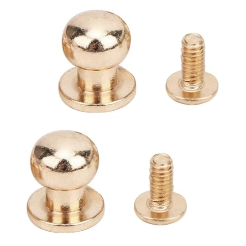 Auniwaig 8mm Round Head Button Stud Slotted Screws Nail Rivet Solid Brass Round Button Studs for DIY Leather Craft 5 Sets