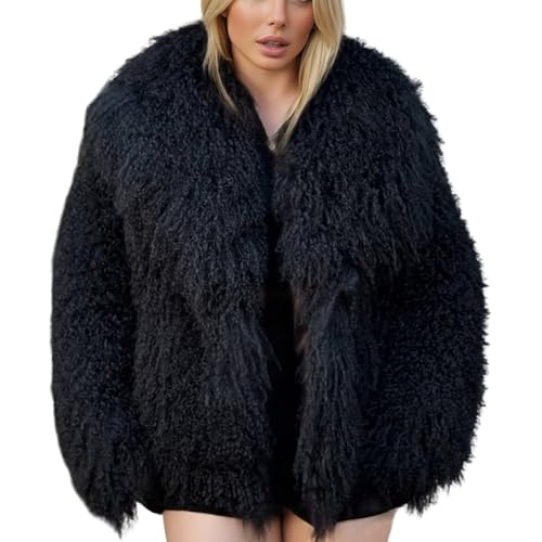 Women's Genuine Mongolia Sheep Fur Jacket Fluffy Cropped Sheep Fur Outwear