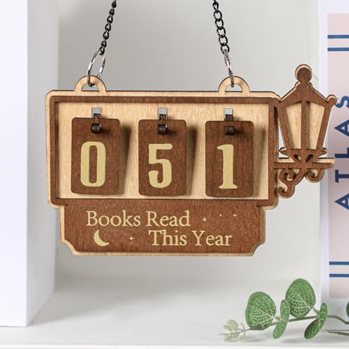 Novabright Books Read This Year Tracker Wooden Book Tracker for Reading Goal Display Bookshelf Counter Sign up to 999 Books Reading Challenge Gift for Readers, Teachers, Writers, and Library Lovers