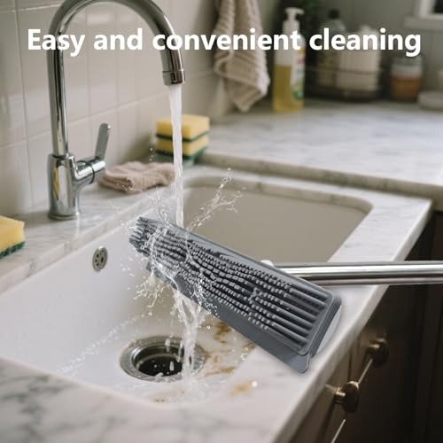 Minfuerang Gummibesen,2-in-1 Besen Gummiborsten mit Wasserabziehkante,Entfernt Katzen- und Hundehaare,Teppichbesen für Fenster,Holzböden,Fliesen und Teppiche