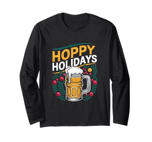 Hoppy Holidays - Jeu de mots « Christmas Beer Happy Holidays » Manche Longue