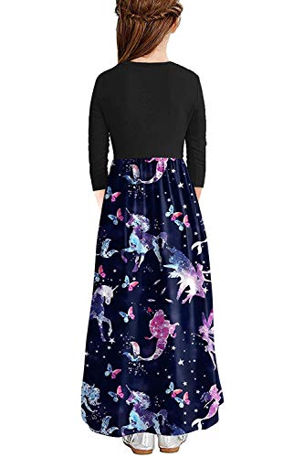 Mitilly Girls Plaid 3/4 Sleeve Pleated Casual Swing Long Maxi Dress With Pockets 8 Years Unicorn #TOP2