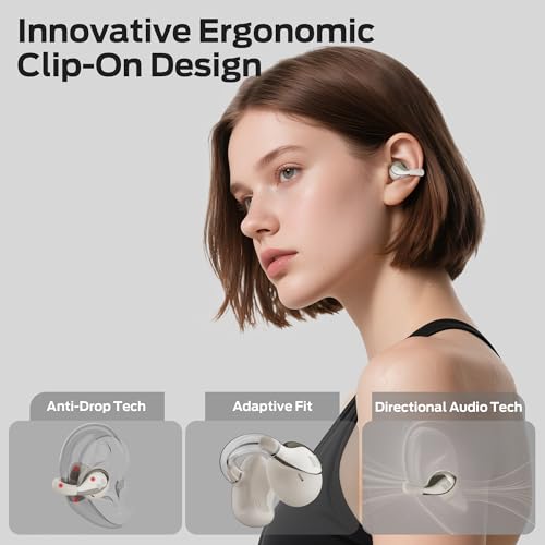 Image of Monster AC225 Open Ear Earbuds, Stereo Sound, Bluetooth 6.0 Open Ear Headphones, Lightweight Comfort Clip-On Earbuds with ENC Mic for Clear Calls, 36H Playtime, Touch Control, IPX6 Waterproof, White