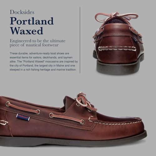 Image of Sebago Portland Waxed Boat Shoes - Handsewn Waxed Leather Moccasins with Leather Sock Lining and Non-Marking, Slip-Resistant Rubber Outsoles