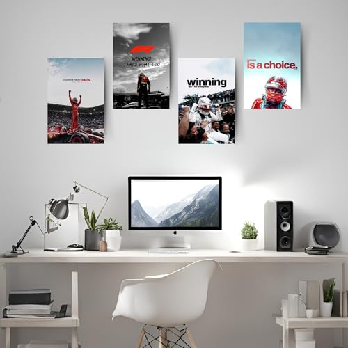 Image of Posters Inc Sports F1 Cars Motivational Posters for Wall A4 Size Aesthetic Setup 300 GSM Matte Paper Pack of 6 Automotive Motorsport Decor for Boys Gaming Room, Bedroom, Home & Office with Adhesive