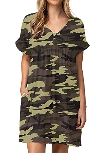 Image of Jayscreate Women's Baby Doll Dress Summer Casual Tunic Pleated Flowy Swing Short Sleeve Black V Neck Mini Dress