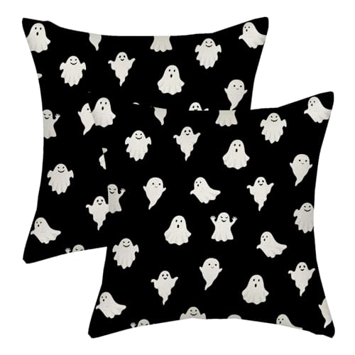 AGAYNA Halloween Pillow Covers 24x24 Black and White Ghosts Decor