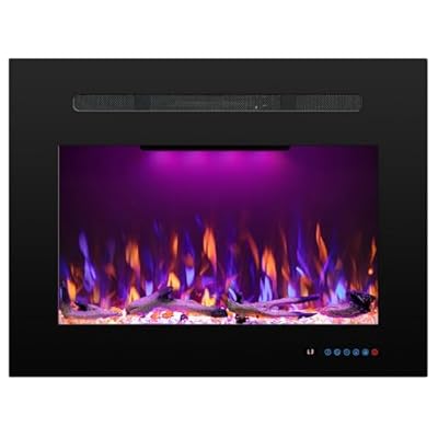 Rodalflame 30" W Electric Fireplace Inserts with 3 Flame & Top Light, Recessed Fireplace Heater with Thermostat, 750/1500W, Crackling Sound, Logs & Crystals, 1-9H Timer, No Wall Mount