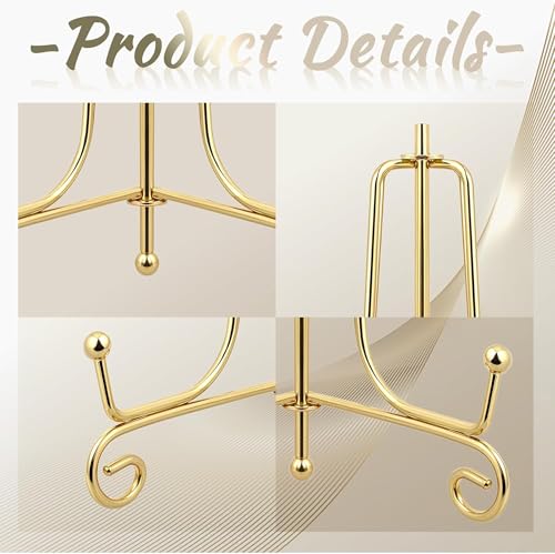Image of CURATED CART Gold Metal Display Stand for Plates & Frames, Foldable Tabletop Easel with Curved Design, Decorative Plate Stand for Decor, Photo Frame Stand for Table, Menu & Art Display (4in / 10cm)