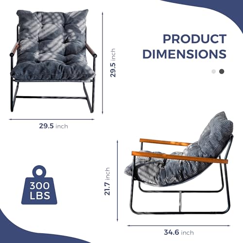Image of MAXYOYO Modern Accent Chair, Comfy Living Room Chair with Metal Frame Wooden Armrest, Upholstered Armchair with Soft Cushion for Bedroom Balcony Lounge Reading Room, Dark Grey