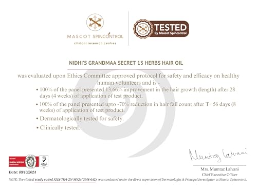 NIDHI’S GRANDMAA SECRET 13 Herbs Hair Oil For Men & Women | Promotes Hair Growth & Reduces Hair Fall | Handmade Natural Hair Oil with Curry Leaves | Hair Fall Control Oil For Dry Damaged Hair | 100 mL