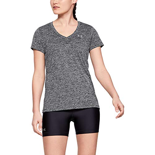 Under Armour Tech Short Sleeve V-Twist Camiseta, Mujer, Negro (Black/Metallic Silver 001), XL