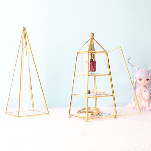 Misright Glass Rectangular Pyramid Jewelry Holder Clear Jewelry Trinket Box Display Holder Geometric Jewelry Organizer Storage For Women Girl Gift #TOP2