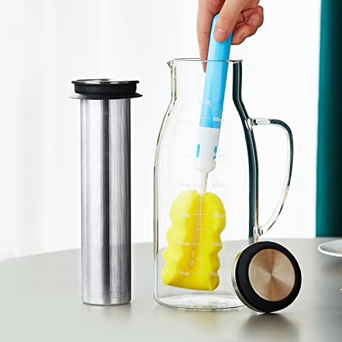 Cold Brew Coffee Maker, 1500ml/51oz Iced Coffee Maker with Airtight Lid and Removable Stainless Steel Filter, Cold Brew Pitcher For Coffee Iced Tea Maker, Glass Pitcher Carafe Pour Over Coffee Maker