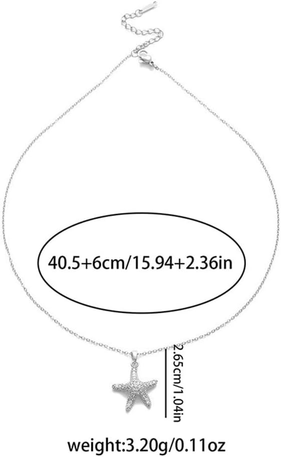 Crystal Starfish Pendant Necklace for Women Gold Plated Dainty Rhinestone Star Ocean Sea Marine Life Charms Link Chain Adjustable Necklaces Fashion Cute Beach Holiday Party Jewelry 18" - Image 6