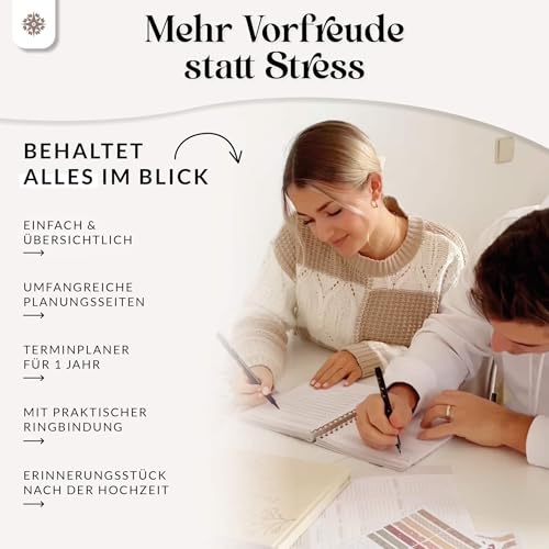 Lebenskompass® Hochzeitsplaner Buch mit praktischen Poster \LOVE\ Wedding Planner mit Terminplan, Listen und Tipps für eine perfekte Planung einer Hochzeit - mit Stickern - A5 +