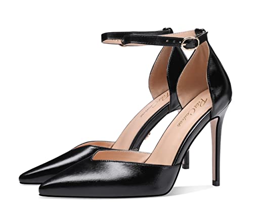 Carolyn - Women's Elegant, Sexy and Feminine Pointed Toe D’Orsay Pumps with 4" Stiletto High Heels in Vegan Leather and Ankle Straps. Handmade to Perfection.2