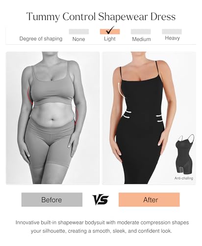 Image of Popilush Womens Summer Shapewear Dress - Bodycon Cocktail Graduation Party Midi Dresses with Built-in Bra