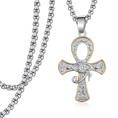Ankh Necklace 925 Sterling Silver Ankh Eye of Horus Necklace Egyptian Jewelry Gifts for Men Women