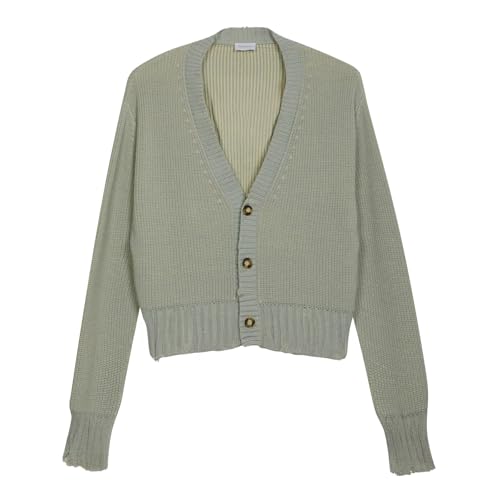 Diana Studio Cardigan In Maglia con Rotture Suéter, Verde Oscuro Y Crema, L para Hombre