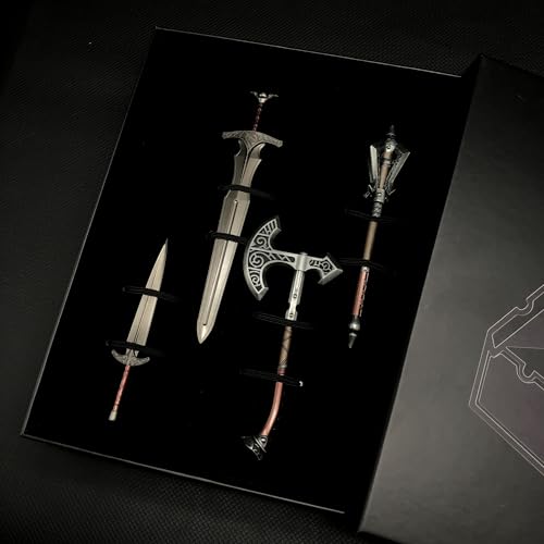 crafthand Skyrim Weapon 4 in 1 Pack Steel Sword Steel Giant Axe Steel Hammer Steel Dagger Metal Game Weapon Collectible Desktop Decoration Keychain BJDs - Thumbnail 2