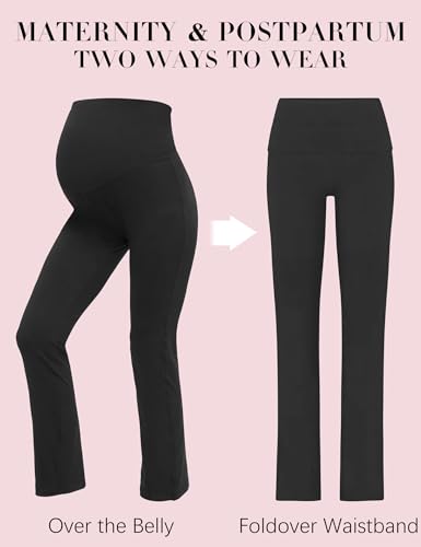 Peauty Matenity Buttery Soft Fold Over Straight Leg Pants, Before During After Pregnancy Yoga-Leggings - Image 6