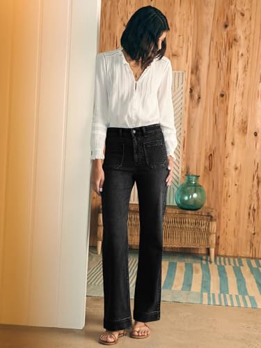 KUNMI Women's Wide Leg Jeans High Waisted Straight Leg Stretchy Denim Pants with Pockets WLL003 Black 18 — view 5