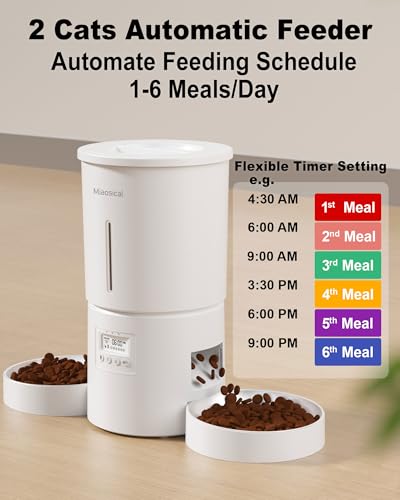 dual automatic cat feeder 2 cats6 mealsday12 portionsmeal42l dual power double bowls feederdry food auto pet dispenser10s voice recordflexible schedule timer whitebasic dual bowls