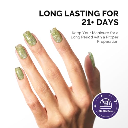 Image of MelodySusie Galaliver Green Glitter Gel Nail Polish, 15ML Sparkly Bright Green Shimmer Gel Polish Soak Off UV LED Cured Long Lasting Gift for Women DIY Nail Design Nail Art Manicure X08