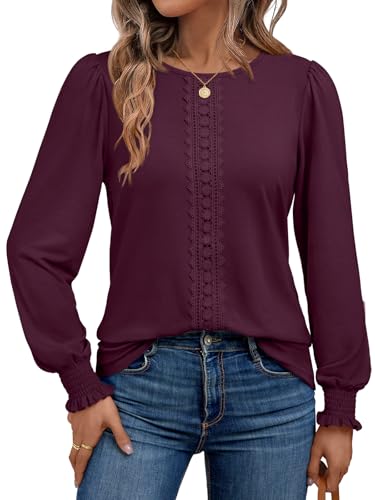 AUTOMET Long Sleeve Shirts for Women Business Dressy Casual Tops Work Blouses Pleated Tunics