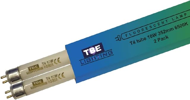 TBE LIGHTING T4 10w Fluorescent Tube Lamps 352mm - 2 Pack of CFL Bulbs - G5 2-Pin Base Fittings - T4 High Efficiency Lamps, Day Light White 6500K