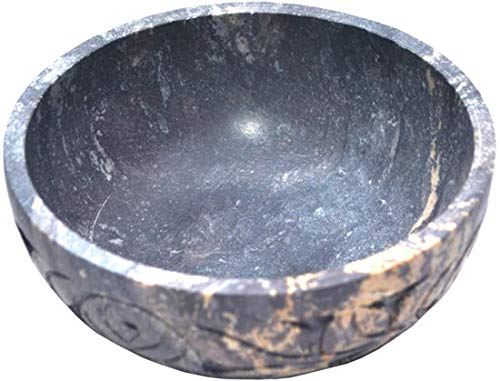 Kc Kullicraft Marble Soapstone Natural Smudge Pot | Stone Bowl | Scrying And Smudge Bowl (Scrying - Bowls & Mirrors) (5 Inch) From India. Handmade Leaf Carved Design. #TOP1
