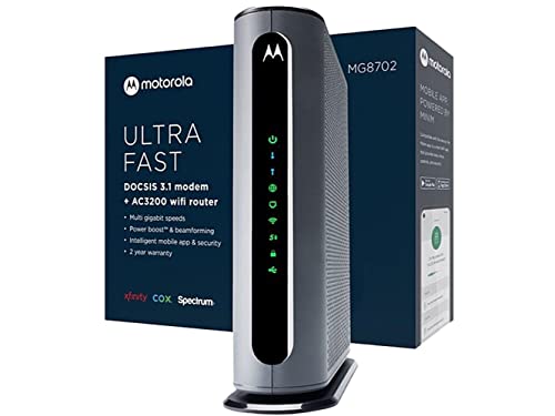 Motorola MG8702 | DOCSIS 3.1 Cable Modem + Wi-Fi Router (High Speed Combo) with Intelligent Power Boost | AC3200 Wi-Fi Speed | Approved for Comcast Xfinity, Cox, and Charter Spectrum by Motorola - Used condition - US$82.00