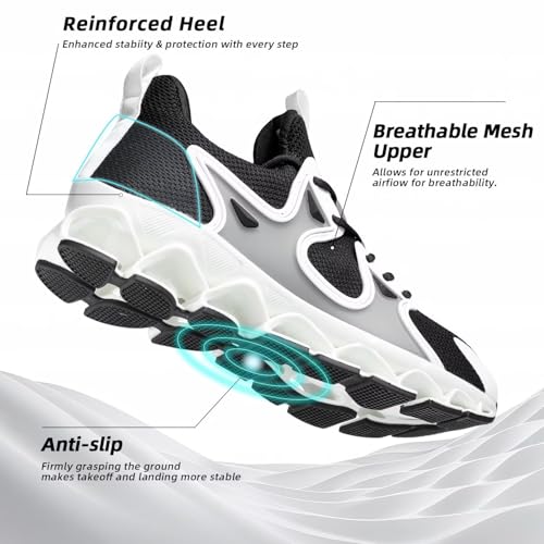 Image of Mens Running Shoes Blade Fashion Sneakers Casual Slip on Tennis Walking Athletic Sport Trainers Zapatillas para Hombre White Black