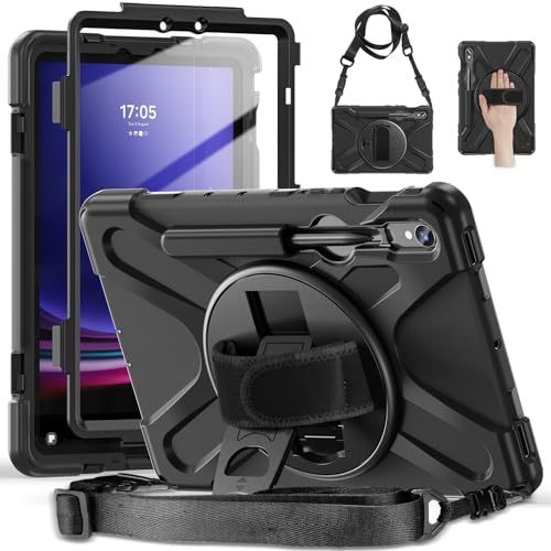 Dragonne et bandoulière pour coque Samsung Galaxy Tab S9 FE S9 S8 S7 antichoc noire