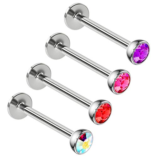 Evonix BQLBRT12MMSET-RED Bling Piercing 4Pcs 16G 12Mm Crystal Labret Stud Lip Ring Snake Bite Conch Forward Helix Monroe Tragus Dahlia Marilyn 1/2 cover