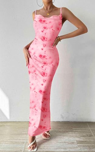 Image of PRETTYGARDEN Women's 2026 Summer Floral Spaghetti Strap Maxi Dress Stretch Sexy Bodycon Dress Backless Slip Long Dresses