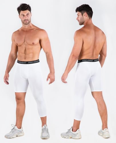 Niksa 1/2 Pack Men's Compression Pants, 3/4 One Leg Compression Tights Men Basketball Leg Sleeve Athletic Base Layer Leggings2