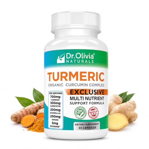 Dr. Olivia Naturals Organic Turmeric Curcumin Complex with BioPerine Black Pepper, Ginger & Boswellia, 1500mg Support for Joint Health & Healthy Inflammatory Response, High Absorption, 60 Capsules