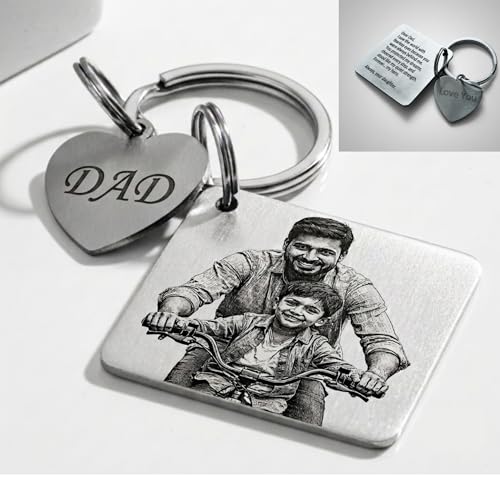 Image of Personalized Engraved Photo Keychain - Custom Stainless Steel Keyring | Unique Gift for Birthday, Anniversary, Wedding, Valentine's Day | For Dad, Mom, Couple, Him, Her