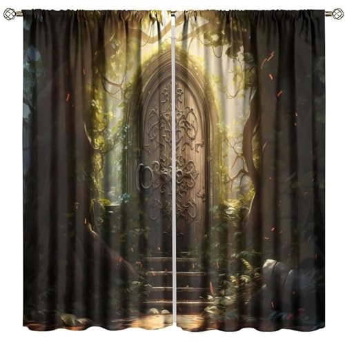 GoDazzling Mystical Dreamy Forest Blackout Curtains, Trees Magic Landscape Fantasy