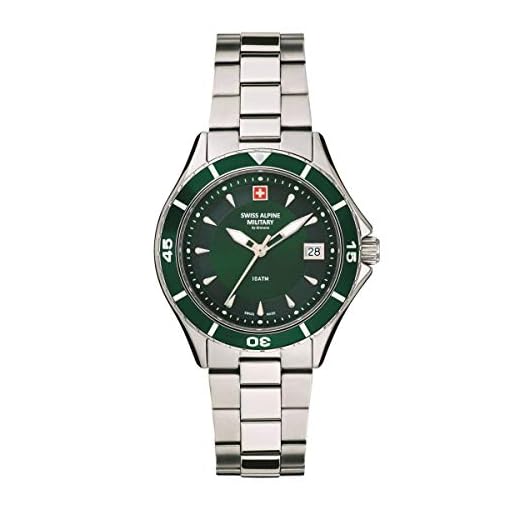 Swiss Alpine Military 7740.1 Montre pour Femme à Quartz analogique en Acier Inoxydable, Bracelet Acier/Acier/Vert - 1134sam
